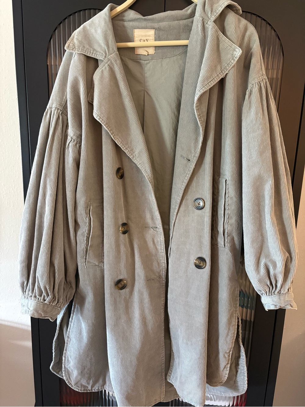 Chelsea & Violet Drop Shoulder Balloon Sleeve Light Blue Corduroy Jacket Size S